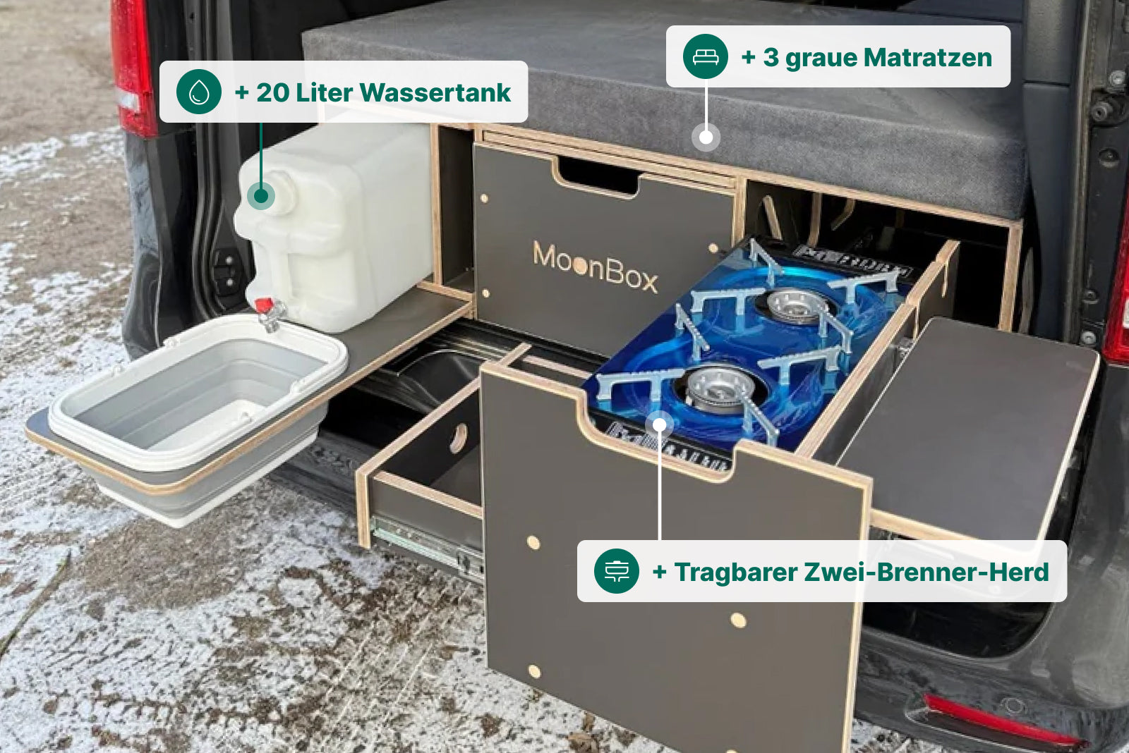 Moonbox Campingbox mit Tisch Van/Bus 115cm Modify Dunkelgrau