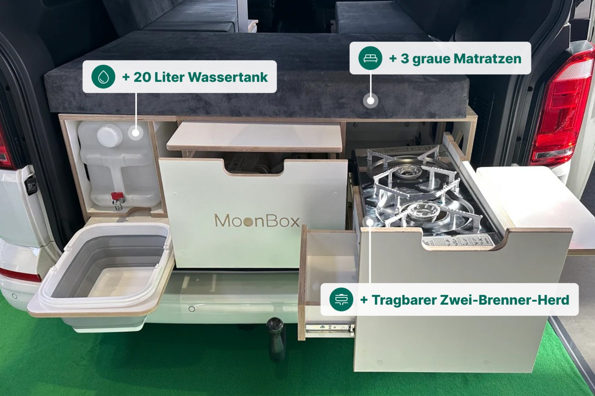 Moonbox Campingbox mit Tisch Van/Bus 124cm Modify Weiß