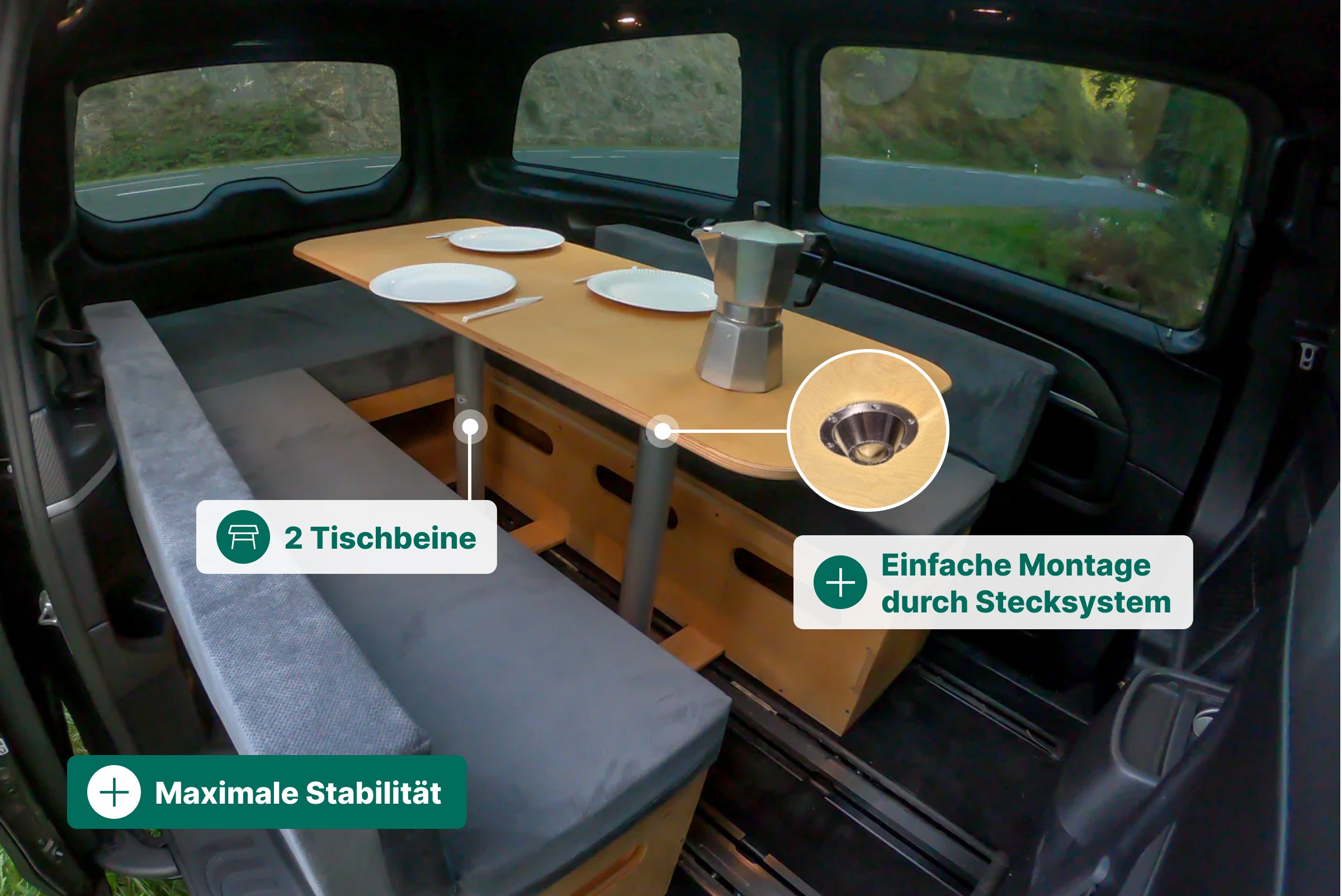 Moonbox Campingbox mit Tisch Van/Bus 119cm Natur