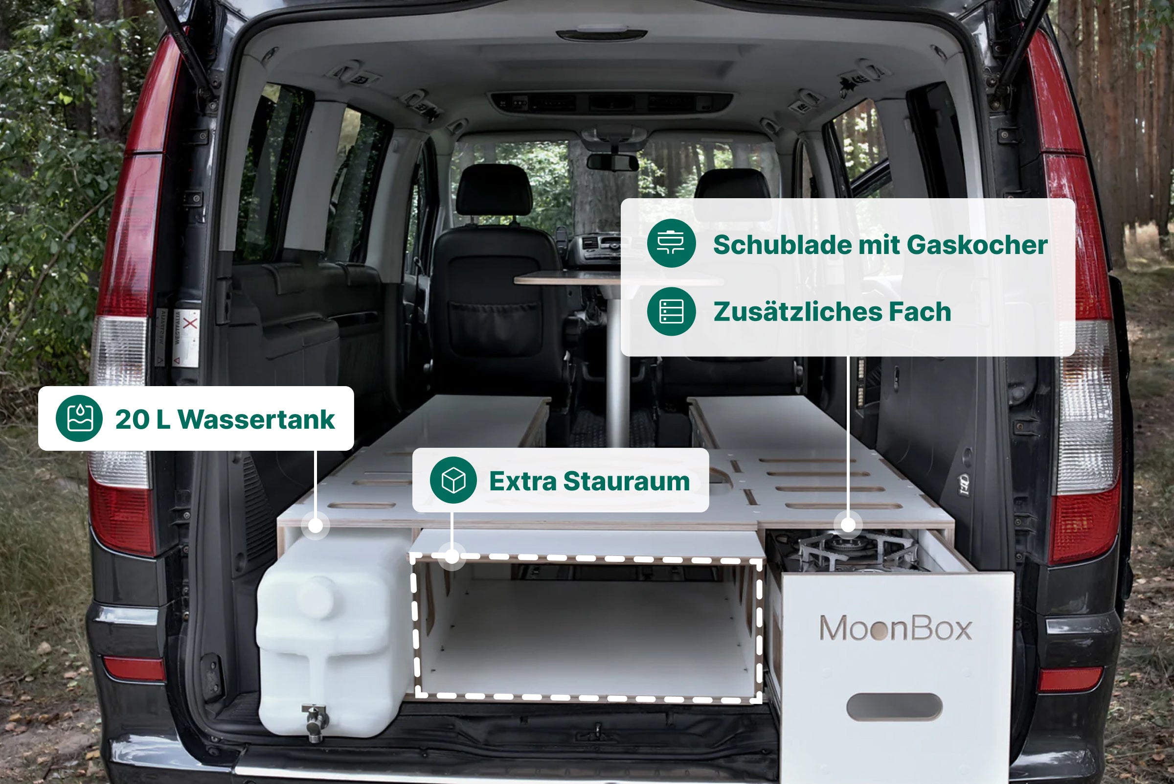 Moonbox Campingbox mit Tisch Van/Bus 124cm Weiß