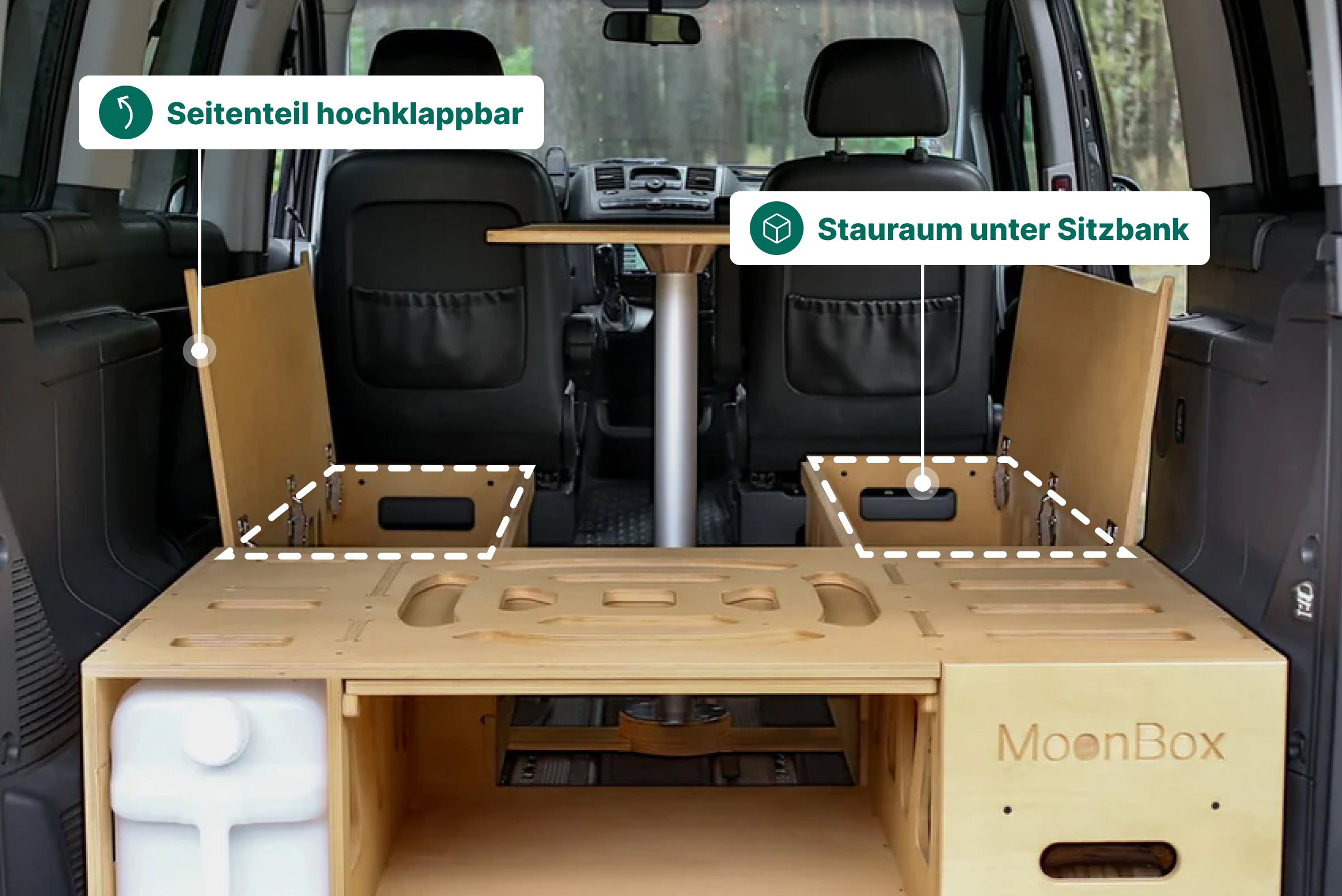 Moonbox Campingbox mit Tisch Van/Bus 119cm Natur