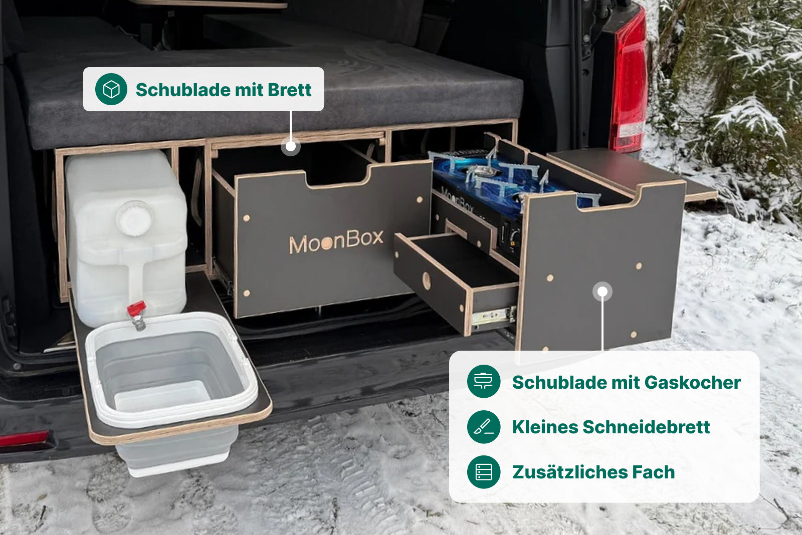 Moonbox Campingbox mit Tisch Van/Bus 124cm Modify Dunkelgrau