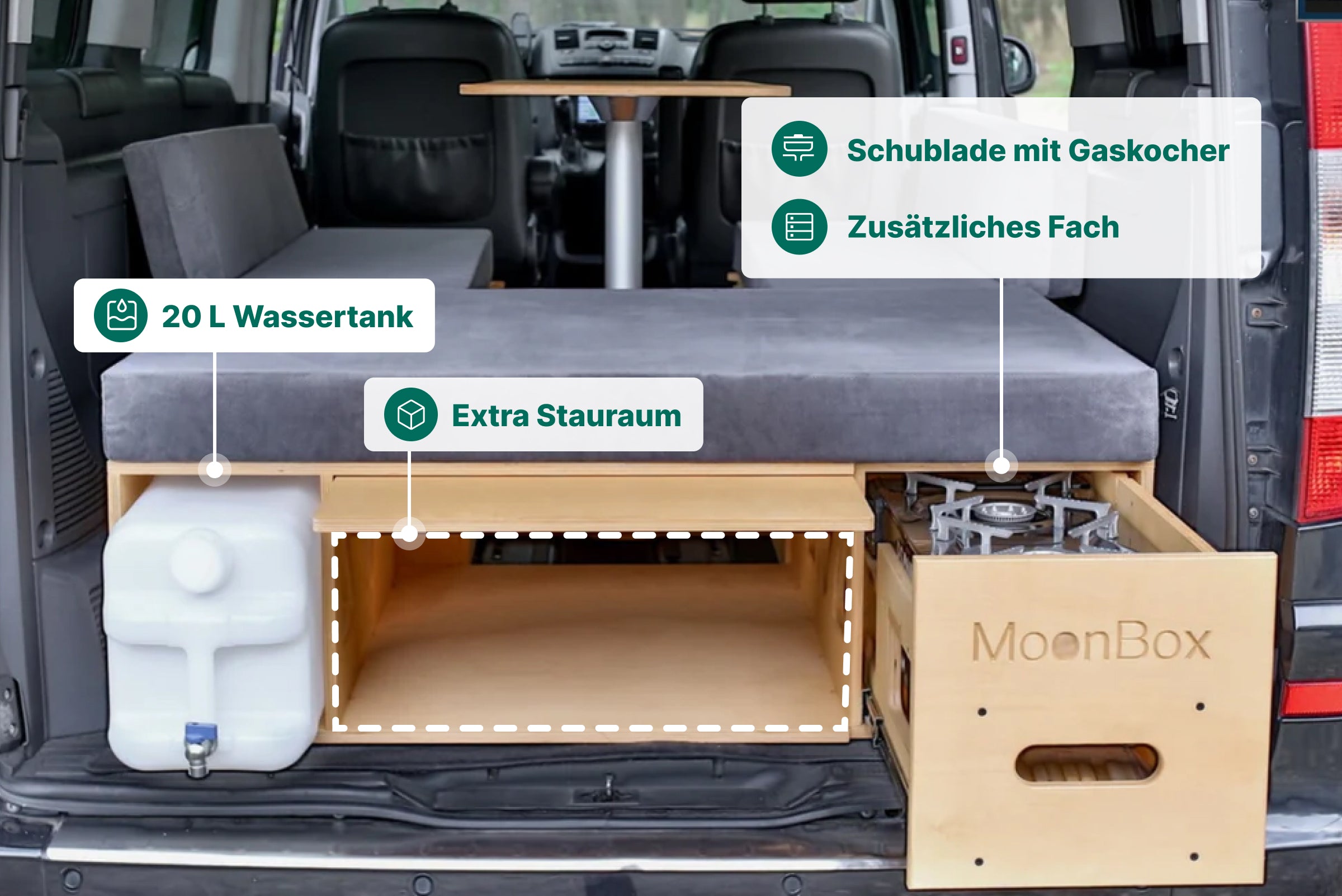Moonbox Campingbox mit Tisch Van/Bus 119cm UV-Lack