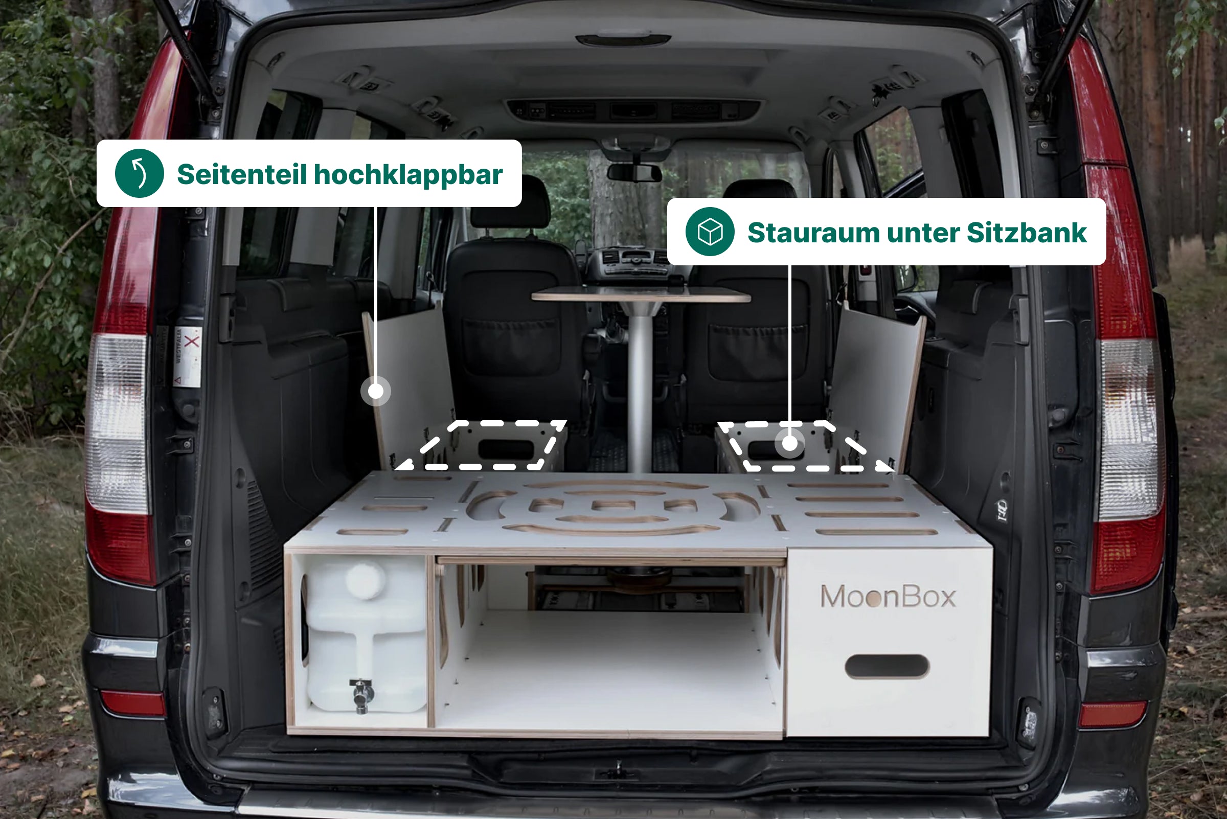 Moonbox Campingbox mit Tisch Van/Bus 115cm Weiß