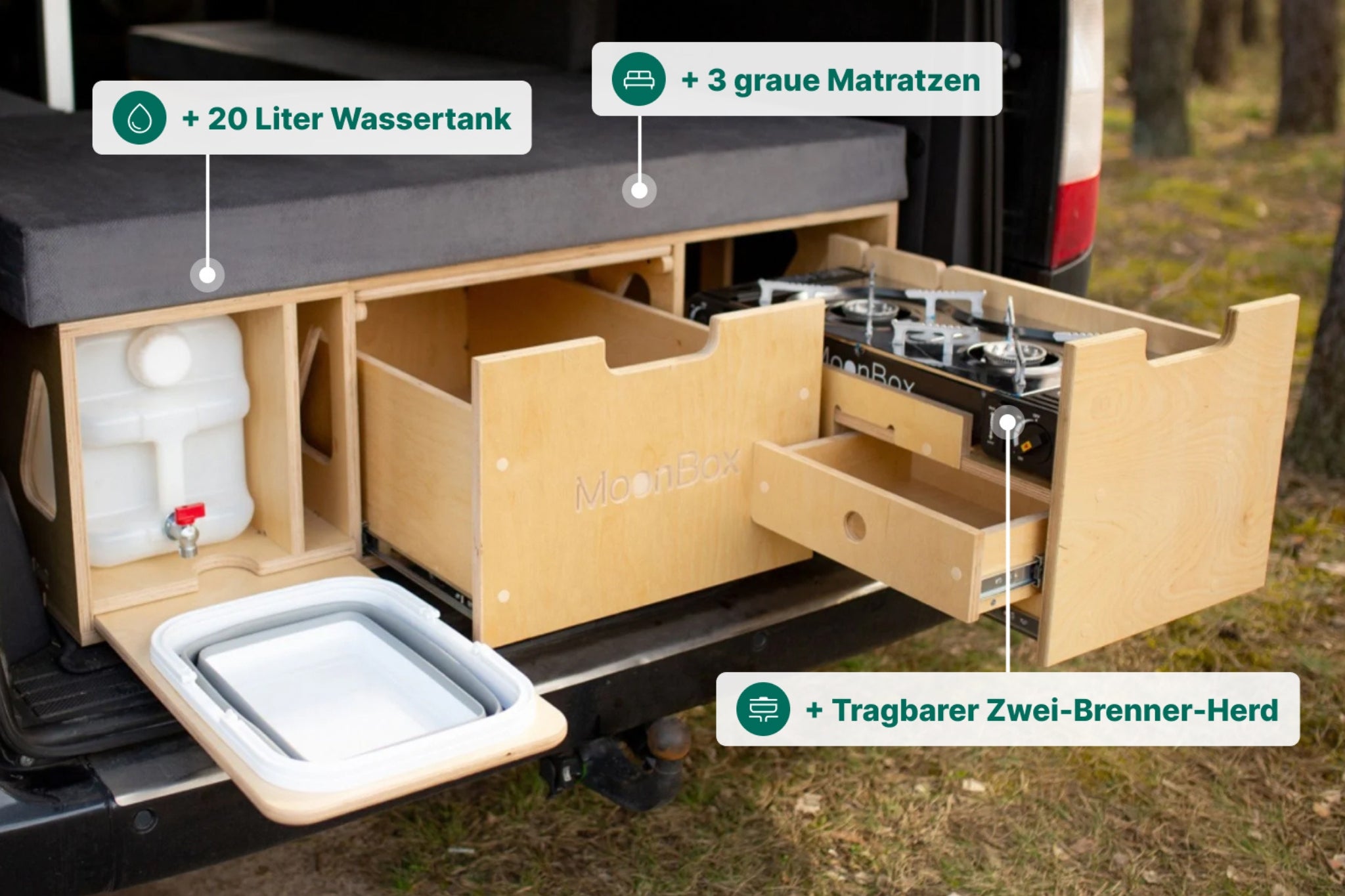 Moonbox Campingbox mit Tisch Van/Bus 119cm Modify Natur