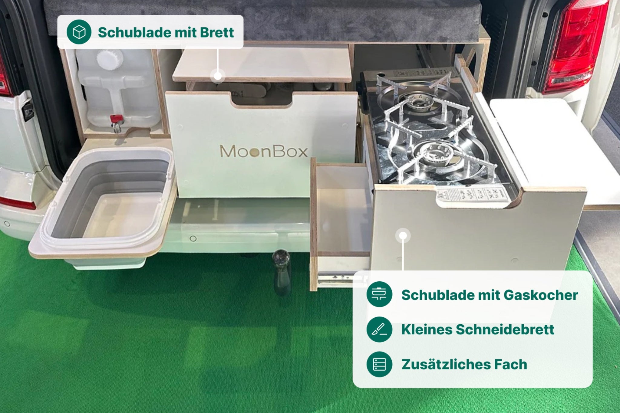 Moonbox Campingbox mit Tisch Van/Bus 124cm Modify Weiß